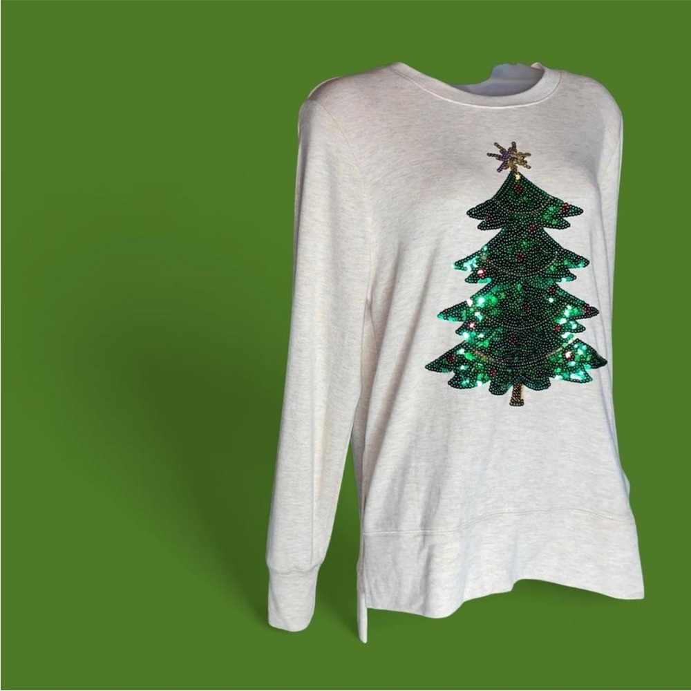 NWT Holiday Time Sequined Sweater with Christmas Tree - Picture 2 of 16